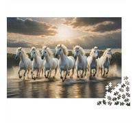 Rompecabezas de 1000 Piezas Caballos Blancos al Galop - Manada de Caballos Blancos - Juego Educativo para Adultos - Decoración del hogar - Reto - para - Regalo de cumpleaños - 38x26cm