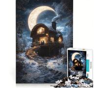 Rompecabezas de 1000 Piezas: Cabaña acogedora bajo la Luna Creciente, Juego de ingenio, Entrena tu Cerebro y Tus Manos, Ideal para Decorar tu Escritorio 50x75cm