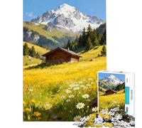 Rompecabezas de 1000 Piezas Cabaña Alpina en un Prado de Verano Ayuda a ejercitar el Cerebro Decoración para el hogar Juguete antiestrés Apto para Mayores de 14 años (50x75cm)