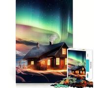 Rompecabezas de 1000 Piezas Cabaña Aurora Boreal Bordes Impecables Decoración Juego Cognitivo Juguete Fácil Tiempo Divertido Ocio (38x52cm)
