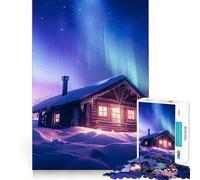 Rompecabezas de 1000 Piezas Cabaña,Aurora Boreal,Piezas de Corte Limpio,Juguete para desarrollar la Capacidad cognitiva,diversión para Momentos de Calma,decoración navideña (38x52cm)