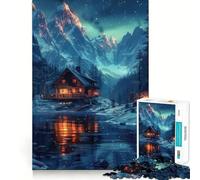 Rompecabezas de 1000 Piezas Cabaña Aurora en la Naturaleza Nevada para Adolescentes Ideal para estimular la Memoria, Crear un Ambiente Tranquilo y Relajado Un Regalo conmovedor (38x52cm)