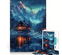 Rompecabezas de 1000 Piezas Cabaña Aurora en la Naturaleza Nevada para Adultos Fortalece la Memoria Divertido y Casual Bordes limpios Regalo clásico (50x75cm)