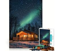 Rompecabezas de 1000 Piezas Cabaña bajo la Aurora Boreal,Corte Premium,Juguete para ejercitar la Mente,Momento de Paz,diversión,Regalo de cumpleaños (50x75cm)