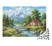 Rompecabezas de 1000 Piezas Cabaña de montaña Cabaña de río Puente para Adultos Juego Educativo Hermosa decoración Difícil Desafiante Masculino y Femenino Cumpleaños 52x38cm/1000 Piezas Regalos