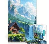 Rompecabezas de 1000 Piezas Cabaña Junto a una Cascada en un Paisaje de montaña Juguete artístico Que desafía la Mente Juego Divertido para el Tiempo Libre Regalo Ideal para cumpleaños (38x26cm)