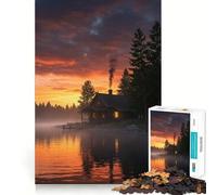 Rompecabezas de 1000 Piezas Cabaña Junto al Lago al Atardecer Arte de Corte nítido Juego de lógica y Pensamiento Juego de relajación Regalo Divertido de cumpleaños (50x75cm)