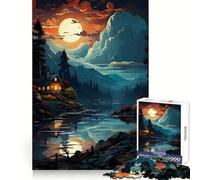 Rompecabezas de 1000 Piezas Cabaña Junto al Lago para Adolescentes Actividad de Ocio y Entrenamiento cognitivo Sin Bordes ásperos Regalo de Temporada (38x26cm)