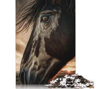 Rompecabezas de 1000 Piezas Cabeza de Caballo al Atardecer, póster Cuadrado, Rompecabezas de Madera para Adultos, decoración del hogar, Juguetes de Rompecabezas, 1000 Piezas (75 x 50 cm)