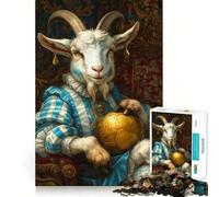 Rompecabezas de 1000 Piezas Cabra Real con balón de fútbol Dorado para Adultos y Adolescentes Recuerda armarlo Lentamente y Disfruta de un Corte preciso Arte Coleccionable (38x52cm)