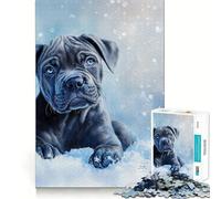 Rompecabezas de 1000 Piezas Cachorro de Cane Corso Azul en la Nieve Articulaciones precisas Diversión,Juego para desarrollar la Mente,Juego para Momentos de Paz,decoración navideña 38x26cm