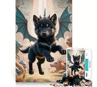 Rompecabezas de 1000 Piezas Cachorro de dragón Lobo Negro,articulaciones precisas,diversión,Juego para ejercitar la Mente,Juego para Momentos de Paz,decoración navideña 50x75cm
