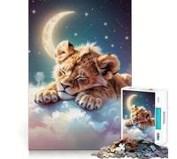 Rompecabezas de 1000 Piezas Cachorro de león durmiendo sobre Las Nubes para Adultos Juguete de lógica Mental Alivia la tensión Corte Firme 38x52cm