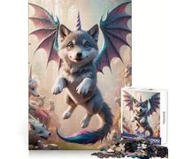 Rompecabezas de 1000 Piezas: Cachorro de Lobo Unicornio con alas de dragón, Ideal para Adolescentes, para el Bienestar Mental, el Ocio Relajado y con Bordes Afilados Regalo conmovedor (38x26cm)