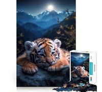 Rompecabezas de 1000 Piezas Cachorro de Tigre bajo la Luz de la Luna para Adolescentes Desarrolla la Mente y estimula el Tiempo Libre Bordes precisos Regalo Original 38x26cm