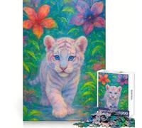 Rompecabezas de 1000 Piezas Cachorro de Tigre Blanco Entre Vegetación Tropical para Adultos Ideal para estimular la Memoria Disfrutar de un Momento de Tranquilidad y Crear un Regalo Memorable