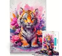 Rompecabezas de 1000 Piezas Cachorro de Tigre Entre Las Flores para Adultos Juguete para la Mente, Juego Relajante, Bordes precisos, Regalo conmovedor 38x26cm