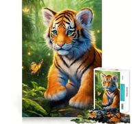 Rompecabezas de 1000 Piezas Cachorro de Tigre y Mariposa para Adolescentes Mejora la Memoria Diversión Relajante Bordes precisos Regalo Ideal 38x52cm