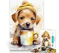 Rompecabezas de 1000 Piezas Cachorro en la Hora del café para Adolescentes Rompecabezas con Efecto de Memoria, luz Relajante, Imagen para armar (50x75cm)