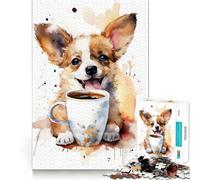 Rompecabezas de 1000 Piezas Cachorro en la Hora del café para Adultos Juego Inteligente de Rompecabezas Divertido Montaje de imágenes Regalo de Temporada (38x26cm)