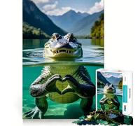 Rompecabezas de 1000 Piezas Caimán Formando un corazón en el Lago para Adolescentes Juego de Entrenamiento cognitivo Ajuste, Compacto y Divertido para Jugar en Familia (38x26cm)