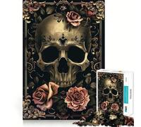Rompecabezas de 1000 Piezas Calavera con Rosas Rosas IV para Adolescentes Juguete de lógica sólida Diversión Relajante Corte de precisión Artículo de Santa Claus 50x75cm