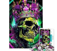 Rompecabezas de 1000 Piezas Calavera de neón Rey Rompecabezas Juegos relajantes Montaje de Patrones cumpleaños y Navidad (Tamaño 50x75cm)