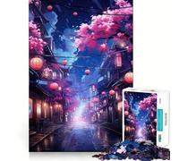 Rompecabezas de 1000 Piezas Calle de Flores de Sakura Neón para Adultos Juguete Inteligente para el Tiempo Libre Arte de Corte preciso Coleccionable (38x26cm)