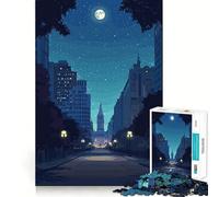 Rompecabezas de 1000 Piezas Calle de la Ciudad de Noche con Luna Ideal para Cortar y Decorar Juego cognitivo Jugar en Cualquier Momento Juego de cumpleaños (50x75cm)
