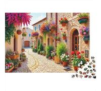 Rompecabezas de 1000 Piezas: Calle de Pueblo Europeo, callejón Italiano Lleno de Flores, Juego Educativo para Adultos, Hermosa decoración, desafío, Alta dificultad, Regalos de cumpleaños, 38x26cm