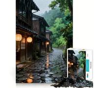 Rompecabezas de 1000 Piezas Calle Japonesa lluviosa con faroles para Adultos Juguete para ejercitar la Mente y Relajarse Corte de precisión Regalo Elegante (50x75cm)