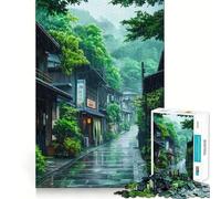 Rompecabezas de 1000 Piezas Calle Japonesa lluviosa para Adolescentes Ideal para estimular la Memoria Diseño Tranquilo y Relajante (50x75cm)