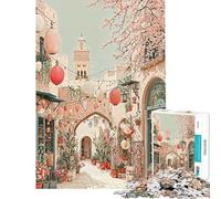 Rompecabezas de 1000 Piezas Calle marroquí con faroles y Flores Rompecabezas para Adultos Juego de ingenio Decoración de Pared cumpleaños y Navidad (Tamaño 38x26cm)