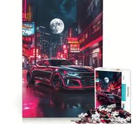 Rompecabezas de 1000 Piezas: Camaro Negro en Ciudad neón, Juego de ingenio, decoración para el hogar, con Piezas de Formas aleatorias Que encajan Perfectamente 38x52cm