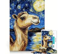 Rompecabezas de 1000 Piezas Camello bajo una Noche Estrellada Bordes limpios Decoración Divertida para Resolver Problemas Tiempo Libre Divertido (38x52cm)