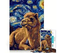 Rompecabezas de 1000 Piezas Camello en la Noche Estrellada Encaja a la perfección Arte para estimular el Cerebro Juego para Relajarse Decoración navideña para la Pared (50x75cm)