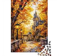 Rompecabezas de 1000 Piezas Camino del Castillo Faroles Otoñales, Papel Reciclado Regalo Hombre Mujer, Juego Familiar Desafiante 38x26cm/1000pcs