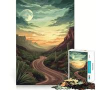 Rompecabezas de 1000 Piezas Camino del Desierto clásico al Atardecer Divertido Entrenamiento Cerebral,Encaje, Huecos,Actividad para Compartir con Seres Queridos (38x52cm)
