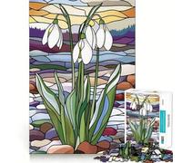 Rompecabezas de 1000 Piezas Campanillas de Invierno en vidriera con Corte preciso Juego de lógica y Pensamiento Ideal para Relajarse y divertirse en cumpleaños (38x26cm)