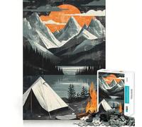 Rompecabezas de 1000 Piezas Camping,Puesta de Sol,montaña,Bordes Lisos,Juego Divertido y Relajante,Regalo de cumpleaños (50x75cm)
