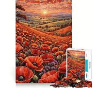 Rompecabezas de 1000 Piezas Campo de Amapolas al Atardecer para Adultos Ideal para estimular la Memoria Pasatiempo para el hogar Decoración de Pared con imágenes (38x52cm)