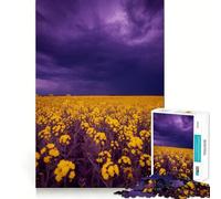 Rompecabezas de 1000 Piezas Campo de Flores Amarillas bajo Cielo tormentoso para Adultos Ejercicio Mental Corte de precisión Bordes Suaves Actividad Relajante para Grupos en Interiores (38x26cm)