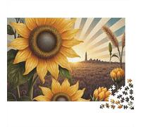 Rompecabezas de 1000 Piezas Campo de Girasoles al Atardecer Campo Gigante de Girasoles con Sol Radiante para Adultos Juego Educativo Hermosa decoración Difícil Reto Regalos de cumpleaños 52x38cm
