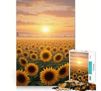 Rompecabezas de 1000 Piezas Campo de Girasoles al Atardecer para Adolescentes Juego Inteligente para fomentar la convivencia Obra de Arte para armar 38x52cm