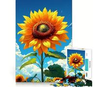Rompecabezas de 1000 Piezas Campo de Girasoles bajo Cielo Azul para Adolescentes Juguete para aliviar el estrés Diseño artístico y fácil de Cortar 38x52cm