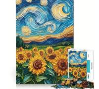 Rompecabezas de 1000 Piezas Campo de Girasoles bajo una Noche Estrellada para Adultos Mejora la Memoria Alegría Familiar Diseño para armar Elige tu Deseo de Papá Noel 38x52cm