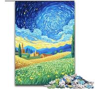 Rompecabezas de 1000 Piezas Campos bajo el Cielo Nocturno para Adultos y Adolescentes Juguetes educativos, Juegos antiestrés, cumpleaños (26x38cm)