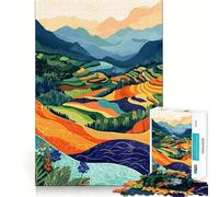Rompecabezas de 1000 Piezas Campos de arroz,Paisaje asiático,Arte,Corte Impecable,Divertido Juego de resolución de Problemas,Juego Gratuito, (50x75cm)