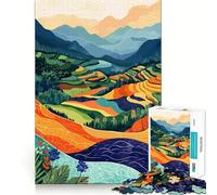 Rompecabezas de 1000 Piezas Campos de arroz,Paisaje asiático,Arte,Piezas de Corte Limpio,desafío Mental,Juguete,Momento de Calma,diversión,Pieza de Arte navideña (38x26cm)