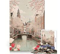 Rompecabezas de 1000 Piezas Canal de Ámsterdam en Primavera con Tulipanes para Adultos Ideal para desarrollar la Capacidad cognitiva Relajarse y divertirse Diseño Elegante y práctico Regalo